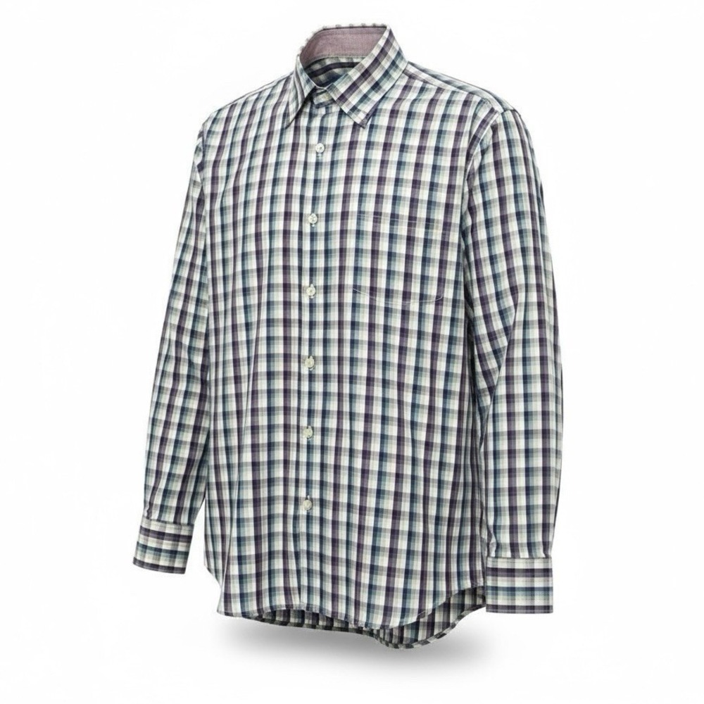 Tailorbyrd Collection Blue/Purple Plaid Button Down Long Sleeve Shirt Stretchy